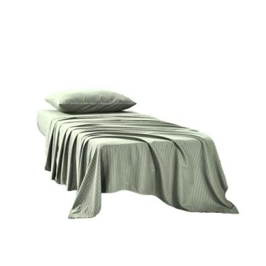 Imagem de Kingnex Jogo de cama de beliche listrado de 3 peças para cama de solteiro estreita de microfibra 1800 escovada, inclui 1 lençol com elástico, 1 lençol de cima, 1 fronha, berço, sálvia