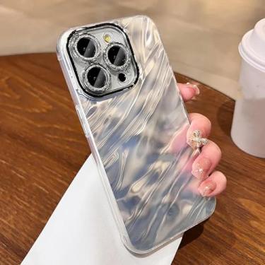 Imagem de YOGISU Capa de luxo com revestimento em ondas d'água e glitter para proteção da câmera, capa rígida à prova de choque para iPhone 13 Pro (prata)