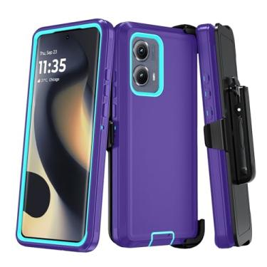 Imagem de Qinmay Capa de telefone para Motorola Moto Edge 5G 2024, capa de telefone resistente à prova de choque e à prova de quedas de 3 camadas para Motorola Moto Edge 2024 (BeltClip_PPurple)
