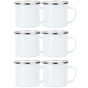 Imagem de Kit Caneca Ágata Esmaltada Branca Retrô 300ml com Borda Metálica (6 Unidades)