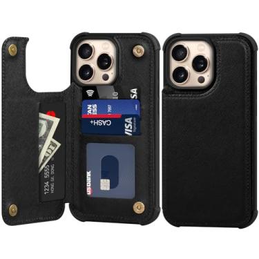 Imagem de RMAWRAD Capa carteira de couro real compatível com iPhone 16 Pro Max de 6,9 polegadas, couro legítimo, à prova de choque, capa anti-queda, capa flip, com compartimento para cartão, fivela magnética