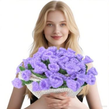 Imagem de Cobertor de buquê de flores de crochê, faça você mesmo, cobertor roxo feito à mão, macio e leve, romântico, tricotado, cobertores presentes para namorada, dia das mães, aniversário, decoração de casa