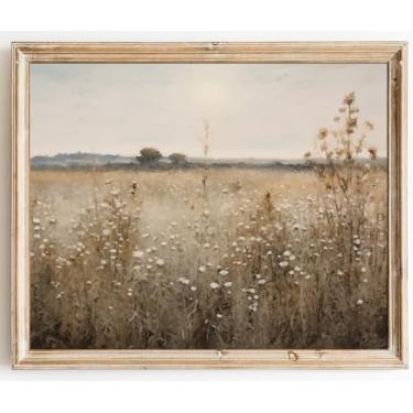 Imagem de Kizbok Impressões de arte de parede vintage, decoração de parede de fazenda rústica flores silvestres campo campo impressões em tela paisagem vintage pinturas a óleo imagens de arte para quarto