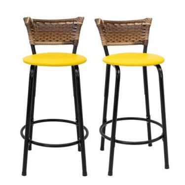 Imagem de Kit 2 Banquetas Para Balcão 60cm Preta Junco Cappuccino Balcão Bistrô 