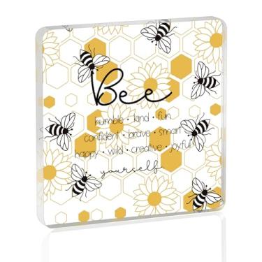 Imagem de SEIRAA Bumble Bee Decoração de mesa de professor de abelha presentes para professores de abelha humilde gentil divertido confiante bravo presentes inteligentes decoração de escritório para professores