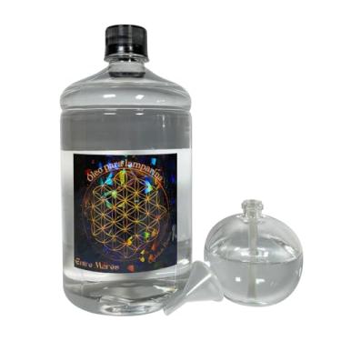 Imagem de Kit Vela Líquida de Vidro Bolinha Decorativa + Fluido de 1 litro + Pavio com Chama Regulável - para Altar/Spa/Casamento/Jantar/Festa/Ritual/Batizado (Transparente)