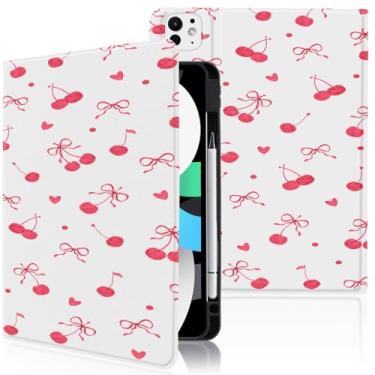 Imagem de Capa Kawaii rosa cereja para iPad mini 7 7th (A17 Pro) 2024/iPad Mini 6 6th 2021 8,3 polegadas com suporte para lápis, visualização em vários ângulos e hibernar/despertar automaticamente, capa de