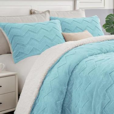 Imagem de BEDELITE Conjunto de edredom fofo de sherpa azul claro para cama de solteiro, conjunto de cama quente de luxo para o inverno, 2 peças (1 edredom, 1 fronha)