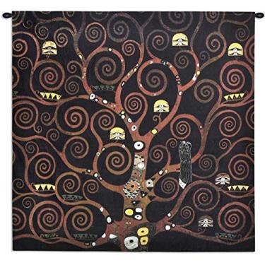 Imagem de Stoclet Frieze Schwartz por Gustav Klimt - Stoclet Frieze Series | Tapeçaria tecida para pendurar arte de parede | Árvore espiritual abstrata preta da vida | 100% algodão tamanho EUA 133x133