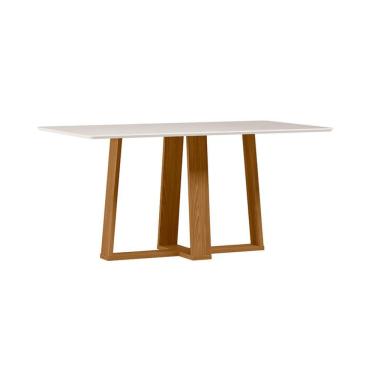 Imagem de Mesa de Jantar Retangular com Tampo de Vidro Rubi Off White e Ypê 160 cm