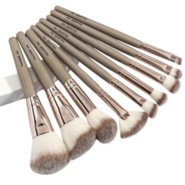 Imagem de Kit Pincéis de Maquiagem 9 Peças - Cerdas Macias para Olhos, Pele e Acabamento Profissional (Champagne)