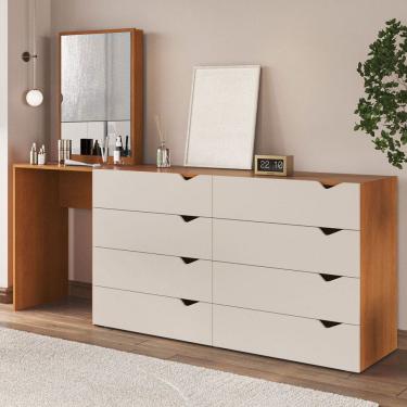 Imagem de Cômoda Porto 8 Gavetas com Espelho Creme/Freijó - Politorno