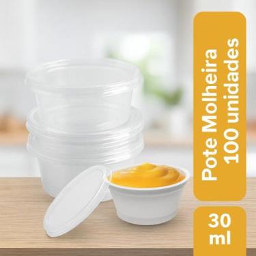 Imagem de Kit 100 Potes de Molho 30ml com Tampa Galvanotek  Descartável Transpar