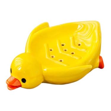 Imagem de IEUDNS Enfeite de saboneteira de pato fofo e fácil de limpar com dreno, recipiente para saboneteira para balcão de bar, pia de banheiro, decoração de casa, Amarelo