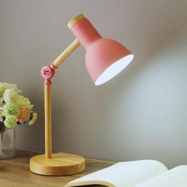 Imagem de Luminária de Mesa Articulada em Madeira | Base Antiderrapante | Soquete E27 | Ajuste de Altura e Ângulo | Cor Quente e Fria| Design Moderno para Escritório, Leitura e Decoração (Rosa)