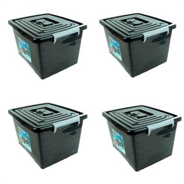 Imagem de Kit 4 Caixa Organizadora Multiuso Preta C/ Tampa 30L - Arqplast