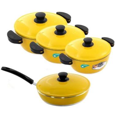 Imagem de Kit 3 Panelas + Frigideira Gulê Alumínio 4 Peças Amarelo - OUTRAS MARC