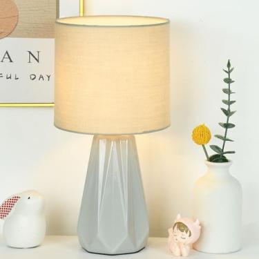 Imagem de Lampwell Elisa luminária de mesa pequena cinza claro para sala de estar como luminária de mesa de cabeceira para quarto, luminária de mesa noturna infantil de cerâmica moderna, Φ16,1 × A 30,4 cm