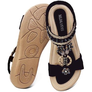 Imagem de MLDKASMS Sandálias femininas elegantes sapatilhas: sandálias ortopédicas de verão confortáveis femininas casuais praia boêmia caminhada sandália plana feminina, Preto, 35