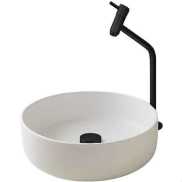 Imagem de SOFTINOX Kit Cuba de Banheiro Redonda de Sobrepor em Cerâmica com Torneira 1/4 de Volta, Válvula Click 1.1/4 e Engate 60cm (Preta)