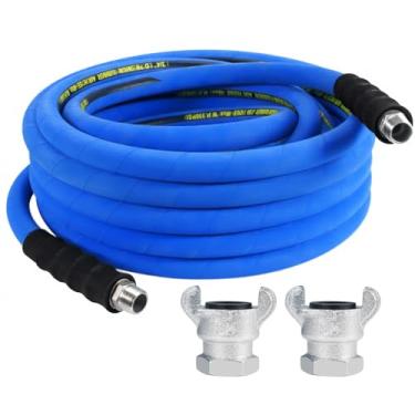 Imagem de Mangueira de ar de 1,9 cm inclui 2 peças de conectores Chicago, mangueira de ar de compressor industrial 100% borracha, 300 PSI, kit de linha de ar de substituição de poliéster trançado de alta