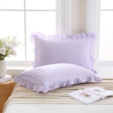 Imagem de Merryword Conjunto de 2 fronhas roxas lilás king size com babados conjunto de 2 fronhas fofas roxo claro gasto chique, 2 unidades