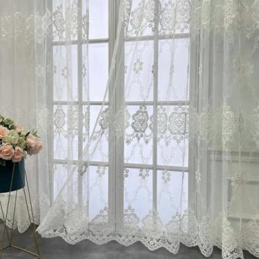 Imagem de Europeu De Luxo Branco Bordado Laço Cortinas De Tule Puro Para Sala De Estar Quarto, White Ring (Grommet Top), 1pc W100CM X H200CM