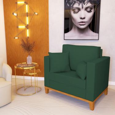 Imagem de Poltrona Beny Decorativa com 2 Almofadas Veludo Verde Base em Madeira Maciça