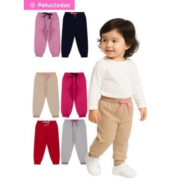 Imagem de Kit 3 Calça Moletom Infantil Menina Peluciada Feminino com Punho em Ri