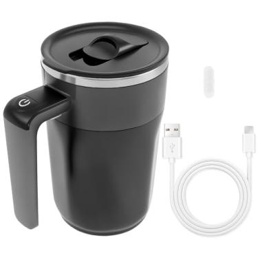 Imagem de Caneca de café magnética com agitação automática, recarregável por USB, 400 ml, com tampa, copo de mistura elétrica de aço inoxidável 316, copo de mistura automática para chocolate quente (preto e
