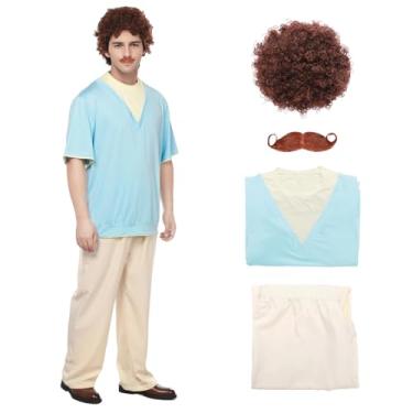 Imagem de SERTAS Fantasia de lutador para homens, fantasia de lazer de Halloween, azul, calça, peruca, barba, Azul marinho, G