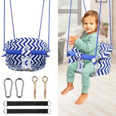 Imagem de Comfy Toddler Swing, Heavy-Duty Baby Swing with Adjustable Ropes and Safety Harness, Drop-Resistant Design Canvas Hanging Tree Swings Easy Installation for Outdoor Indoor Playground Backyard (Blue)