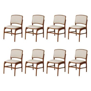 Imagem de Jogo 8 Cadeiras De Jantar Florença Jequitibá Terra Encosto Em Tecido Premium Em Linho Bege