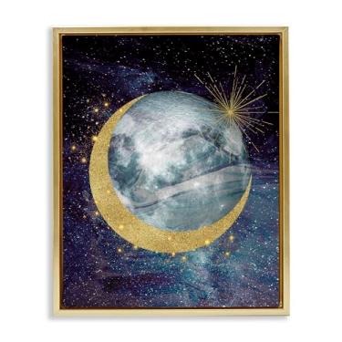 Imagem de Stupell Industries Cosmic Shimmer Moon Gold Framed Floater Canvas Wall Art, design por Daniela Santiago, 21 x 17