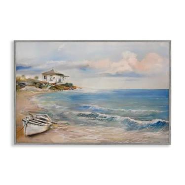 Imagem de Stupell Industries Arte giclée emoldurada cinza de barco a remo da costa, design de Ruane Manning, 50 x 76 cm