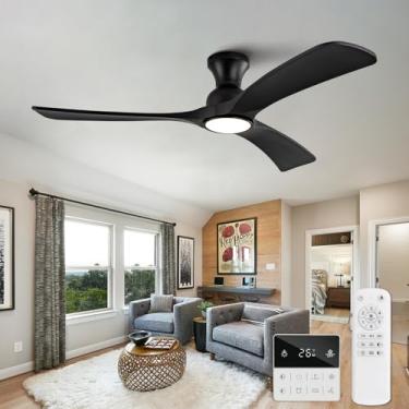 Imagem de OMYU Ventiladores de teto pretos com montagem embutida de luzes, madeira maciça de 132 cm, controle remoto, interruptor de parede, regulável, reversível, sem ruído, memória de desligamento moderno