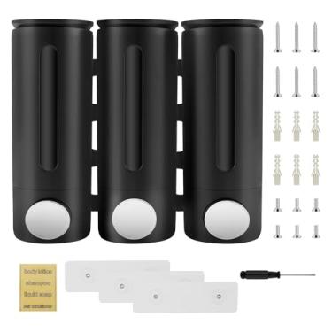 Imagem de Dispensador de xampu e condicionador, dispensador de chuveiro de banheiro montado na parede com 3 câmaras sem broca, conjunto de dispensador de sabonete líquido para banheiro, cozinha, casa, 3 x 500