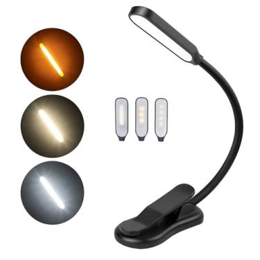 Imagem de Luz de Leitura LED para Livro com Clip – USB Recarregável, 3 Níveis de Brilho e 3 Cores de Luz, Braço Flexível Portátil – Luminária de Livro Ideal para Leitura Noturna, Estudo e Viagem (Preto)