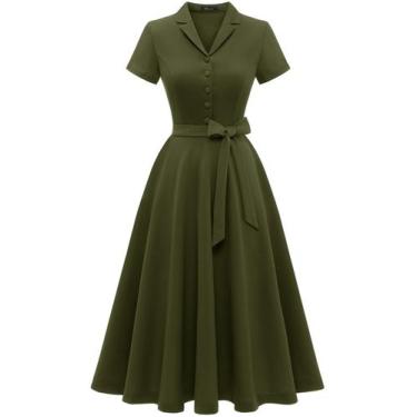 Imagem de Vestido Wedtrend WTP30001 Army Green 40s Vintage Tea Length