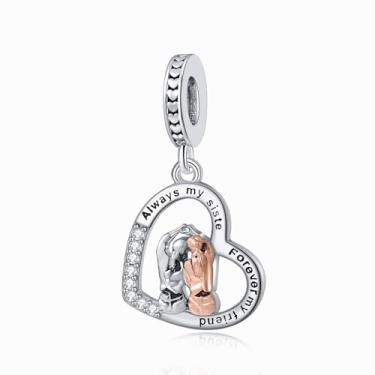 Imagem de QeenseKc Pingente de coração Sister Foverver Best Friend Bead compatível com pulseira Pandora feminina