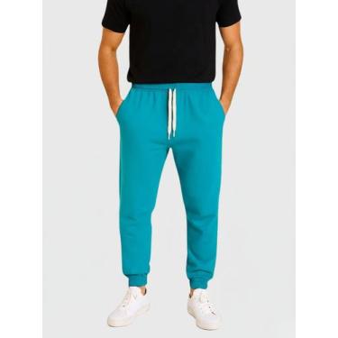 Imagem de Calça de Moletom Masculina Jogger Básica Azul Turquesa Forrado Felpudo