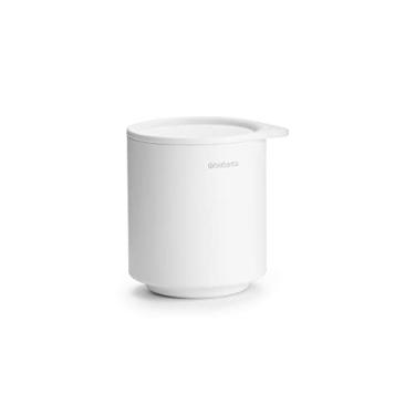 Imagem de Brabantia Mindset Vaso de armazenamento de banheiro com tampa (branco mineral fresco) ponta de taco de algodão, organizador de joias para lavatório ou armário