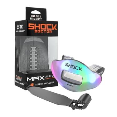 Imagem de Shock Doctor Protetor labial, protetor bucal para adultos e jovens com alça, bocal de futebol de abertura larga respirável para jovens e adultos OSFA, Shock Doctor Mouth Guards, fluxo de ar máximo