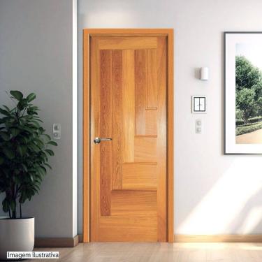 Imagem de Porta de Madeira Maciça Tauari 210x80x3,3 Réguas em L Jomadi Natural