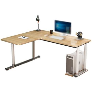 Imagem de Mesa em forma de L, mesa em forma de L, mesa industrial em forma de L de 122 cm com prateleiras, mesa de computador de canto para estudo, estação de trabalho com economia de espaço para escritório em