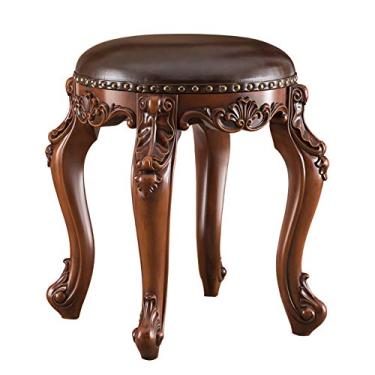 Imagem de FTOQWZXV Banqueta dobrável moderna estofada falsa, banco de apoio para os pés otomano de madeira, banco de couro grande esculpido à mão, café 48 x 48 x 37 cm 19 x 19 x 15
