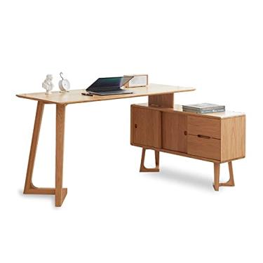 Imagem de AKALNNB Mesa de PC para escritório em casa, mesa de computador com compartimentos duplos de armazenamento e gavetas duplas mesa de canto 119,9 cm/140 cm mesa simples com mesas de escritório de