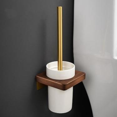 Imagem de Conjuntos de ferragens de banheiro de madeira e cobre toalheiro suporte de papel suporte de barra de toalha kit de acessórios de banheiro, prateleira de toalha 12 (suporte de escova de vaso