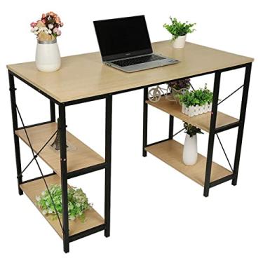 Imagem de AKALNNB Mesa de PC PC Laptop Mesa Escritório Quarto Doméstico Mesa de Estudo com Prateleiras de Armazenamento 110 cm Estação de Trabalho Multifuncional com Moldura de Metal Preto Mesas de Escritório