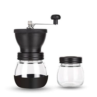 Imagem de Moedor de café manual portátil com rebarba de cerâmica ajustável à mão moedor de grãos de café com jarra de vidro para prensa francesa expresso (cor: B)